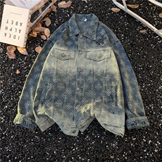 做旧男款春秋水洗夹克十字架烫钻宽松提花牛仔外套潮HH8647P82，男装工装外套，星座1013-5