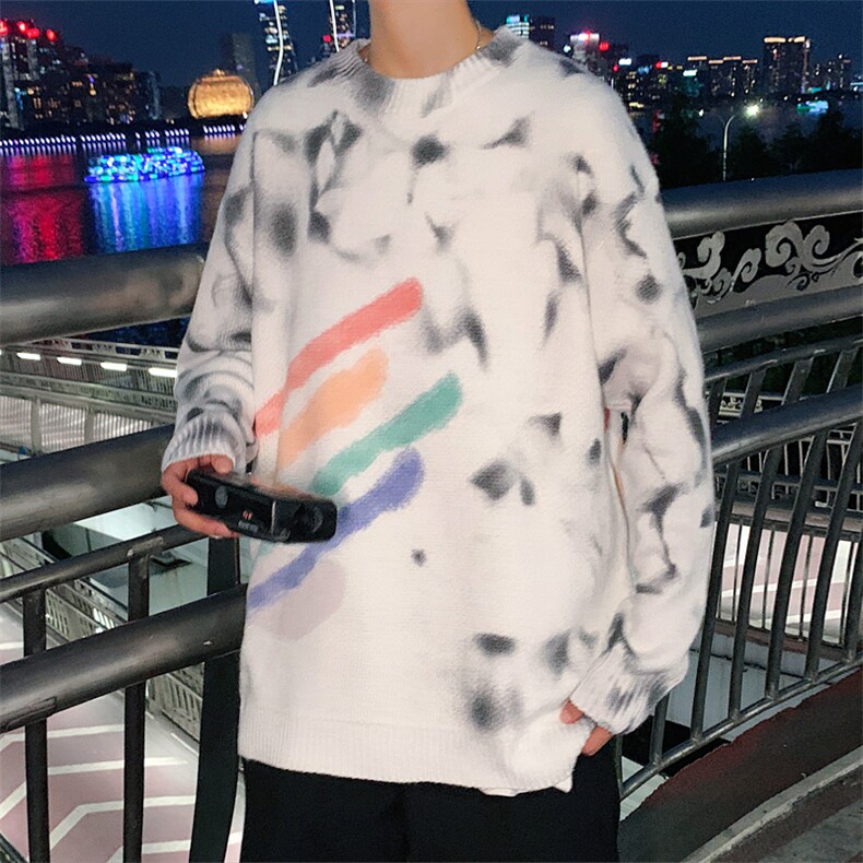 ！2023秋冬新款男士扎染彩虹毛衣情侣中性百搭针织衫M309P65,男装针织衫/毛衣,电商B220