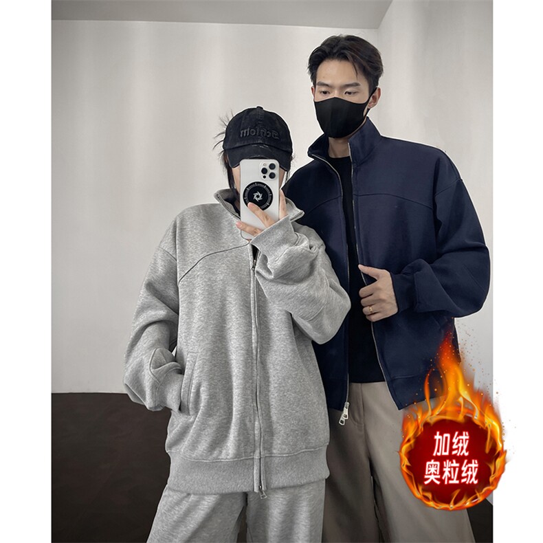 外套重磅加绒奥粒绒短款500克拉链立领卫衣短宽套头RH5321JR-P65，女装短外套，星座610B-1