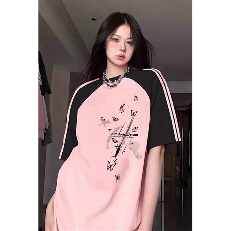 抖音得物品质二开240克宽松纯棉美式潮牌插肩三杠织带短袖T恤,男装T恤,电商A486