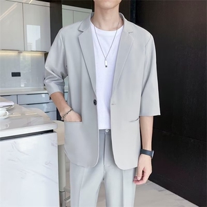轻熟风高级感短袖男轻奢休闲西装夏季痞帅七分袖西服外套 YK71图片