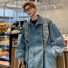 高街潮牌民族风拼接牛仔外套男潮高级感ins休闲宽松学生痞帅夹克，男装民族服装，星座410-7