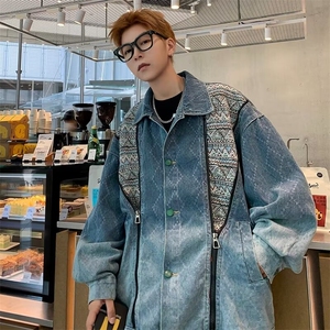 高街潮牌民族风拼接牛仔外套男潮高级感ins休闲宽松学生痞帅夹克图片