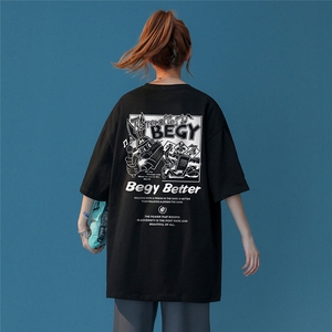 中性风  春夏新款宽松动漫卡通印花休闲短袖T恤T6022 P25控38图片