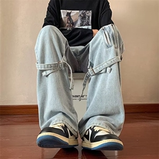 美式ins高街微喇叭牛仔裤男工装设计感小众潮牌阔腿长裤N3840-P50，男装牛仔裤，星座1008-2