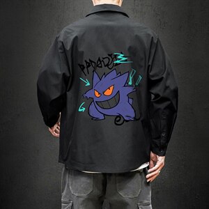 2021秋新日系大码马切达男潮恶魔印花宽松长袖衬衫C3203-P35图片