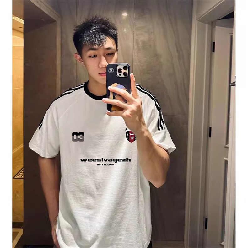 夏季美式高街重磅纯棉三条杠织带撞色男女短袖T恤ZD648-特P30,男装T恤,电商A486-1