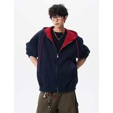 8XL-M秋连帽卫衣男宽松休闲纯色拉链开衫外套拼色帽衫运动WY27P65，女装短外套，电商D206-1