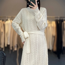 女士秋冬羊毛裙简约休闲舒适显瘦羊毛连衣裙，女装连衣裙，暖思雅