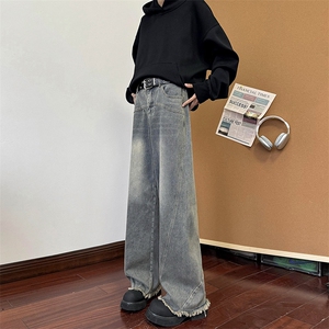 现货 直筒渐变休闲裤女宽松复古蓝毛边牛仔裤男 K5825-P55 控78图片