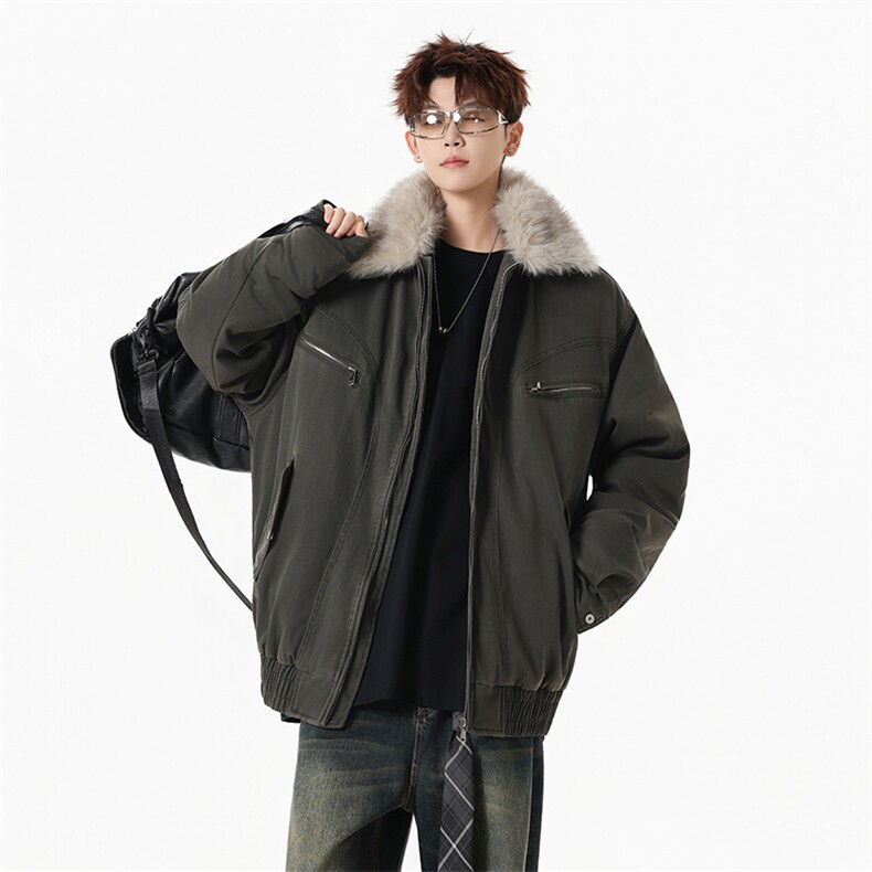 M1658-P115冬季新款美式可脱卸毛领水洗工装棉服外套,男装棉衣,星座109