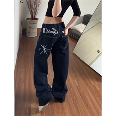 美式复古水洗字母刺绣牛仔裤男女宽松潮流时尚秋冬阔腿ZN001P51，男装牛仔裤，星座1112-1