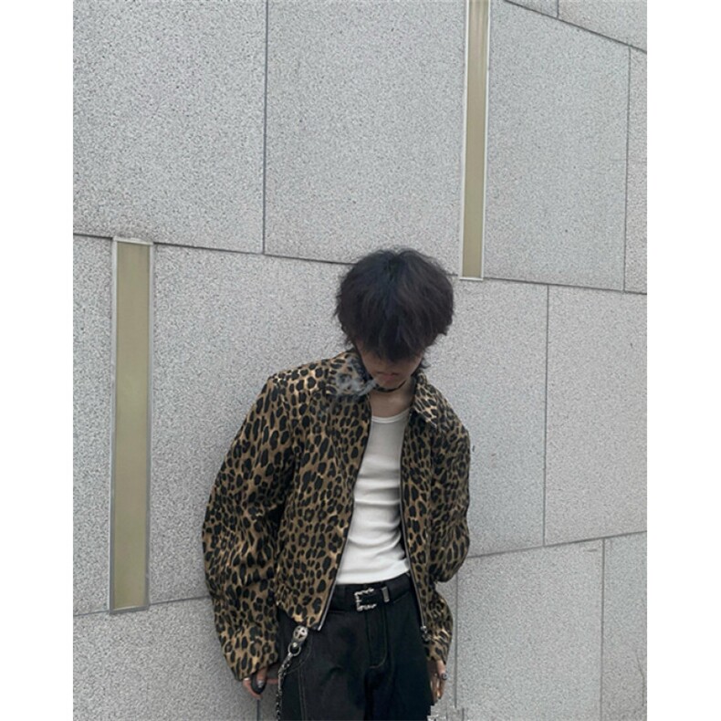 欧美风豹纹水洗牛仔外套男翻领设计感短款宽松复古夹克JK8218,男装夹克,星座1116A（原606A-3）