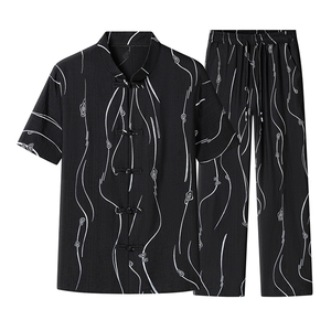 男士夏季风汉服棉麻透气舒适复古开衫唐装两件套 HO6930-P65图片