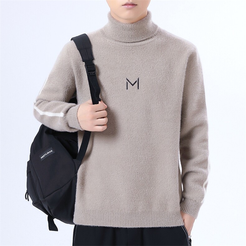 青年男士秋冬水貂绒高领针织毛衣加厚全身绒打底M243-P48,男装T恤,星座310B-3
