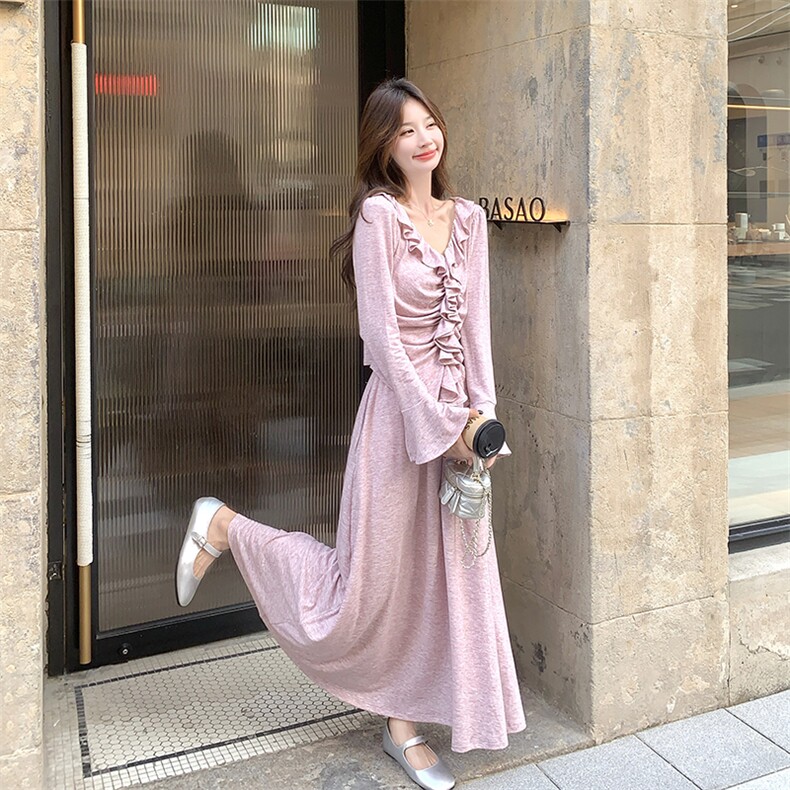 针织弹力套裙显瘦优雅气质,女装连衣裙,2B137