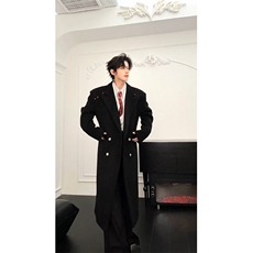 C316FY8505P148秋冬新款毛呢大衣长款红色内里新年新衣外套，男装毛呢大衣，电商C316