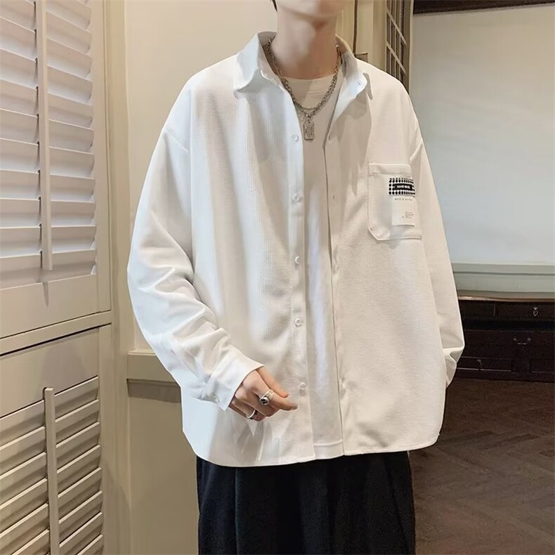 华夫格长袖衬衫男加肥加大码潮C5523P35,男装衬衫,星座1116-2