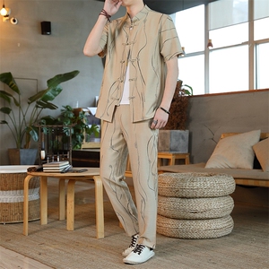 风套装男士夏季冰丝短袖复古风唐装汉服中式居士服HO6930-P65图片
