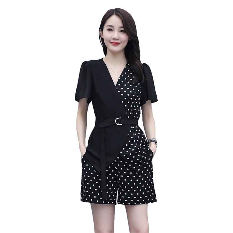 套装/套裙2021年夏季V领时尚百搭气质优雅拼接套装,女装套装/套裙,岚衣(原川流布茜）
