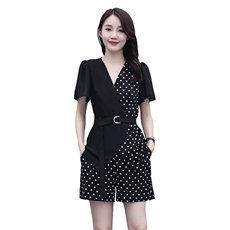 套装/套裙2021年夏季V领时尚百搭气质优雅拼接套装，女装套装/套裙，岚衣(原川流布茜）