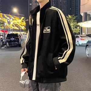 7006-P40美式立领夹克男秋冬潮牌运动拼接加绒厚外套休闲上衣