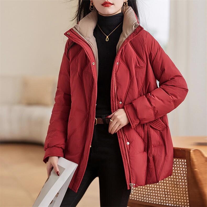 现货主推2023冬中长款加厚保暖时尚休闲羽绒服90白鸭绒,女装羽绒服,余墨