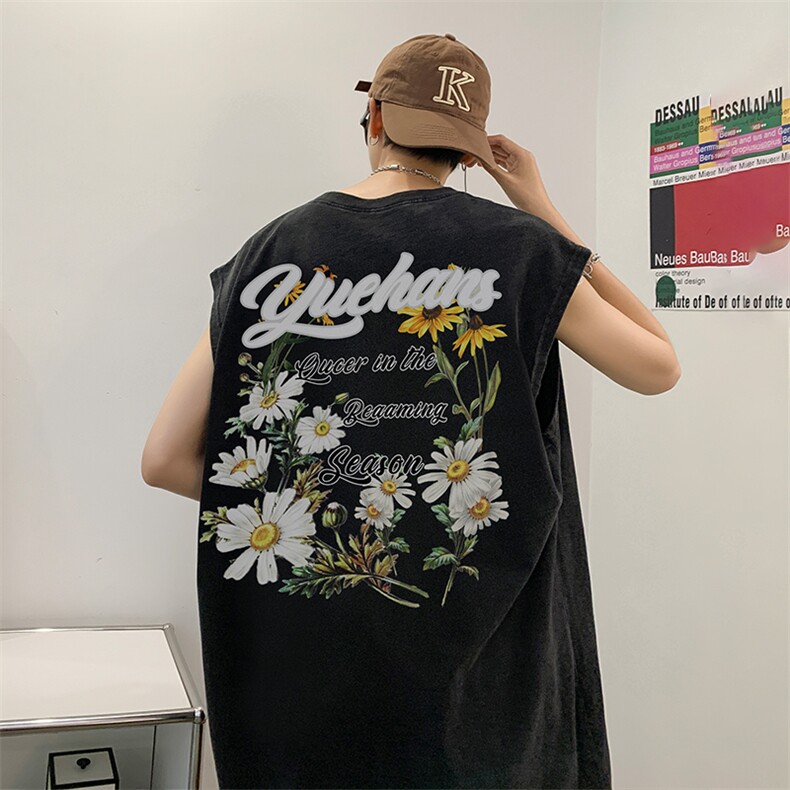 抖音供货、230克现货水洗棉印花宽松版无袖背心D223A-SB2317-P35，男装背心/马甲，电商019-1