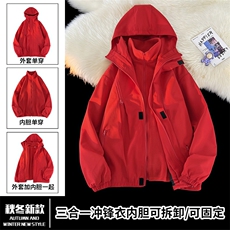 Z318/P100可拆卸加绒三合一防水冲锋衣外套内胆拉链可拉在一起，男装夹克，电商A141