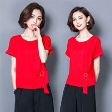 圆领短袖时尚气质百搭优雅韩版2021年夏季衬衫，女装衬衫，超帛