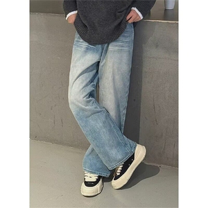复古宽松显瘦阔腿牛仔裤女春秋简约潮搭男牛仔裤子 网图NTG41-p45图片
