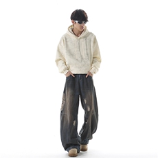 美式复古做旧脏染阔腿牛仔裤男女高街hiphop宽松ZT8017P57，男装牛仔裤，星座1112-1