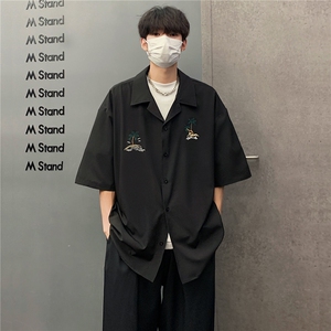 603-1-CY02-特P38控58 现货 纯色夏威夷椰树刺绣古巴领衬衫男短袖图片