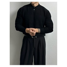 翻领针织Polo衫男士秋冬季韩系宽松慵懒风纯色套头长袖毛衣，男装针织衫/毛衣，星座410-6（原星座1304-1）