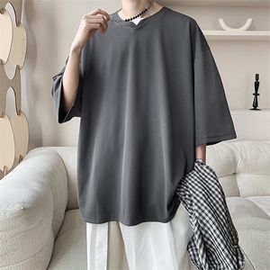 8XL-M冰丝凉感短袖T恤夏季大码V领垂感五分半袖体恤衫DX1206/P35图片