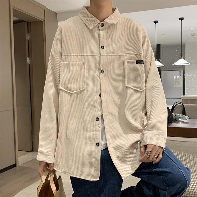 灯芯绒衬衫男春秋款潮牌ins港风痞帅长袖衬衣复古外套W2194-P33,男装衬衫,星座512-2