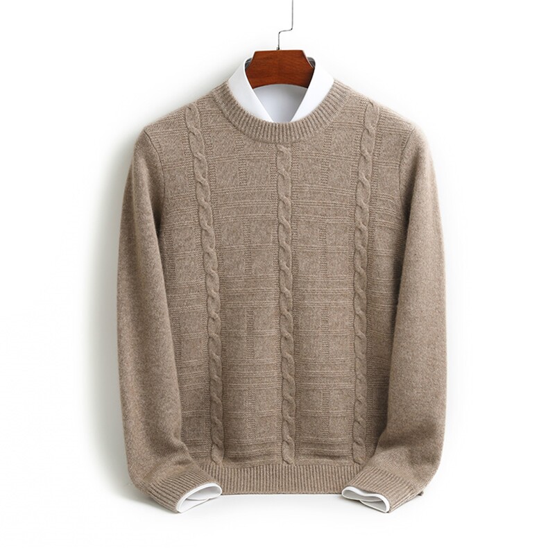 高品质男士羊绒套衫秋冬保暖百搭休闲绞花设计时尚舒适毛衣男装，男装羊绒套衫，君道羊绒