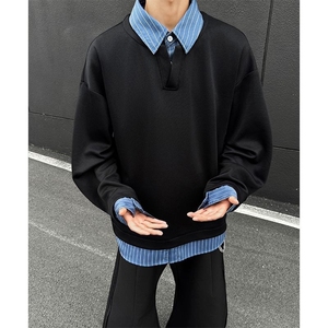 学生春秋日系宽松简约假两件衬衫套头长袖卫衣风上衣情侣装,伴娘服搭配学生图片