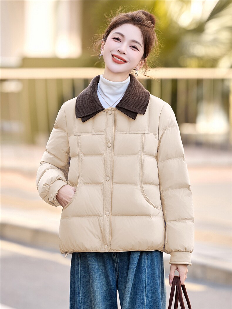 时尚短款羽绒服女2025年冬季新款气质小香风时尚翻领冬装保暖外套,女装羽绒服,拾衣