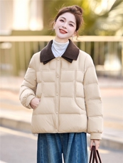 时尚短款羽绒服女2025年冬季新款气质小香风时尚翻领冬装保暖外套，女装羽绒服，拾衣