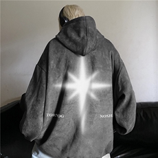 抖音品质潮流美式高街星星印花宽松连帽卫衣JK23519特批45控78，男装卫衣，星座605(原A050)