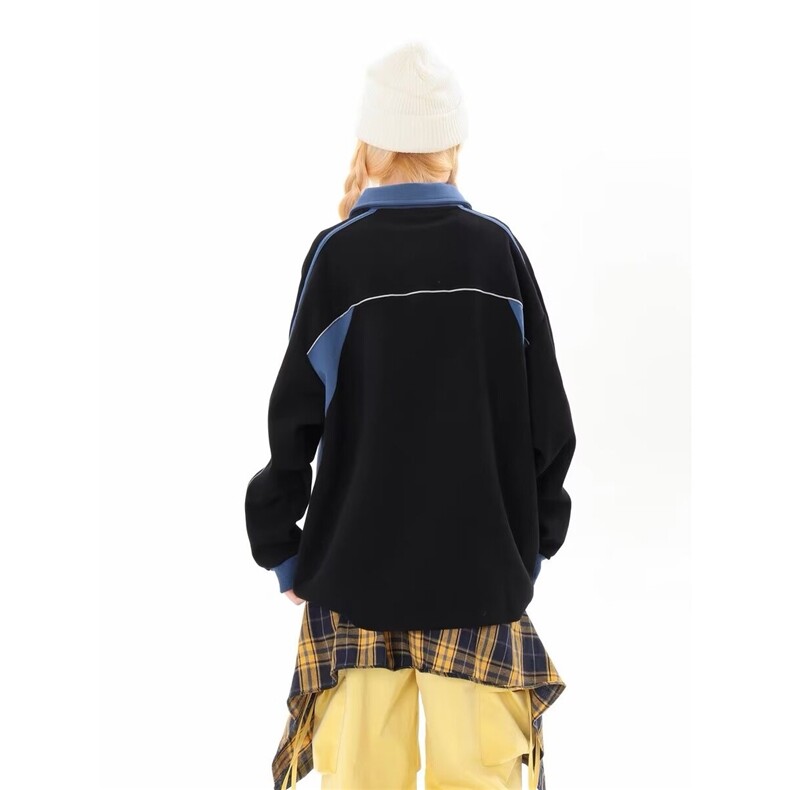 原创美式翻领卫衣男女宽松高街风vintage撞色设计感上衣,男装卫衣,星座1210-1
