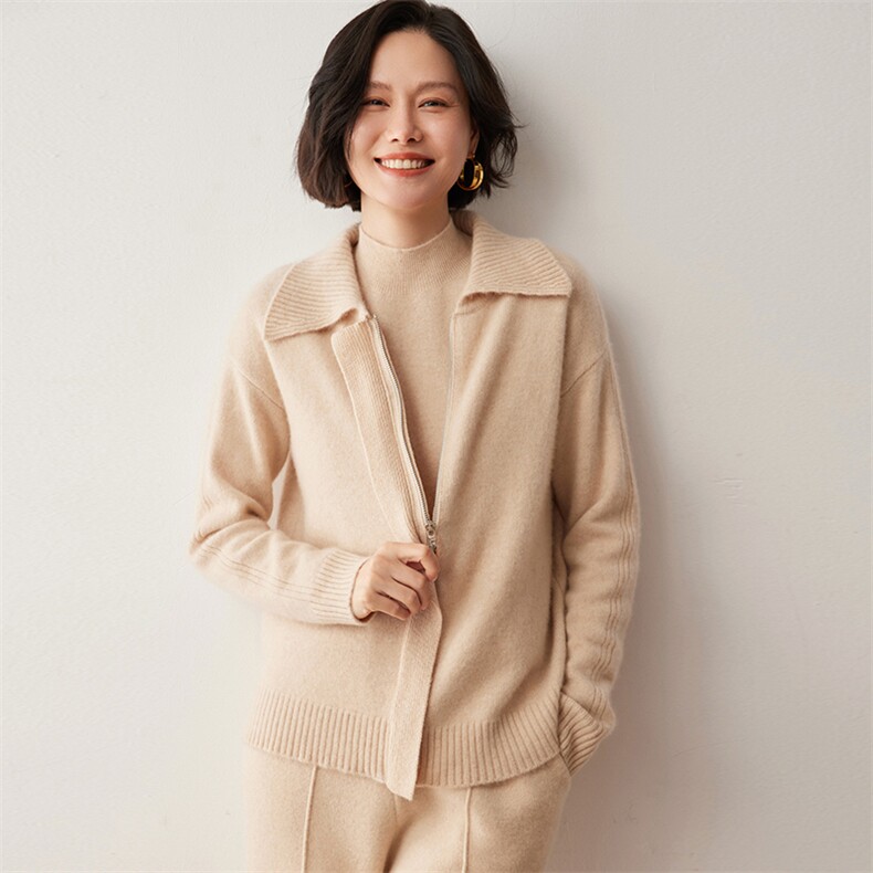 拉链款翻领开衫女秋冬新款针织35%羊绒衫2024年秋冬季，女装羊绒衫，蒂暖羊绒