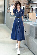 时尚牛仔收腰连衣裙2021年夏季新款韩版女长裙潮，女装连衣裙，润尚靓点