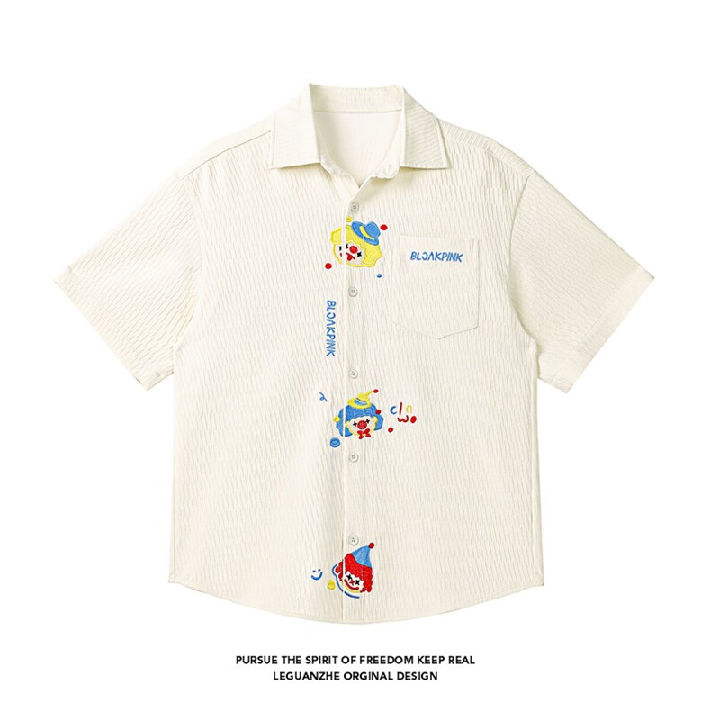 2025夏季新款港风白底大码绣花短袖衬衫M-5XHC25322-P50,男装衬衫,电商A022