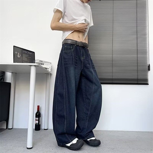深蓝色水洗阔腿牛仔裤男春秋季baggy潮牌宽松休闲百搭直筒裤长裤图片