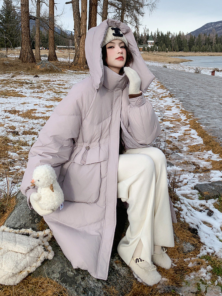 粉紫色50白鸭绒羽绒服女冬季新款学院风中长款保暖加厚面包服外套,女装羽绒服,浙宝192（原082）