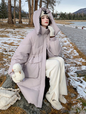 粉紫色50白鸭绒羽绒服女冬季新款学院风中长款保暖加厚面包服外套，女装羽绒服，浙宝192（原082）