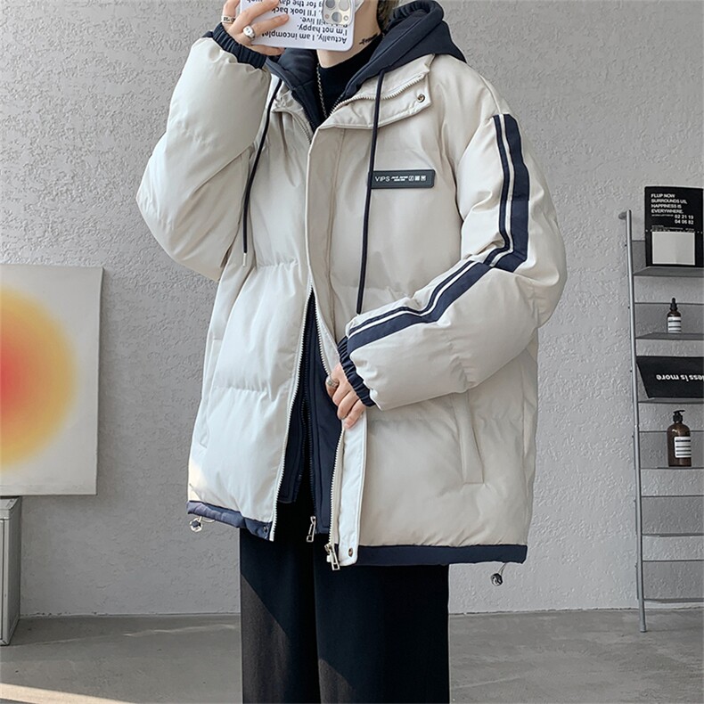 棉服男冬季新款港风宽松假两件连帽棉衣MF8587-特P78图片