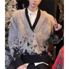 圣诞风红绿色撞色V领毛衣针织衫潮仿貂毛慵懒风MY4428，男装针织衫/毛衣，星座1116A（原606A-3）